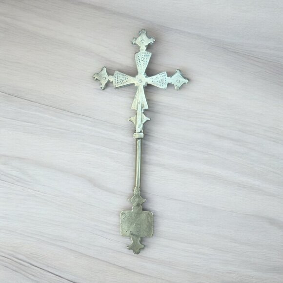 Handcrafted Ethiopian Brass Cross Orthodox Religious Artifact 10" Long - Picture 4 of 8